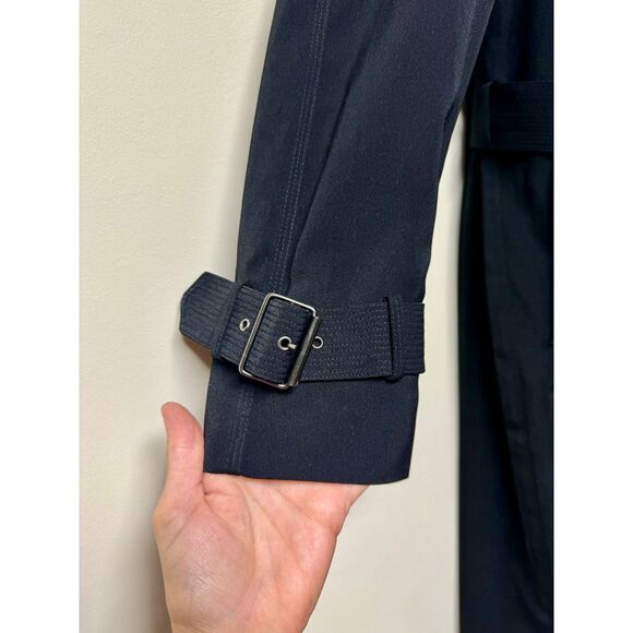 ANNE KLEIN Classic Black Belted Trench Coat, Sz S - Picture 4 of 14